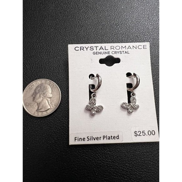 Crystal Romance Gen Crystal Fine Silver Plated BUTTERFLY Drop Earrings - NEW - Picture 4 of 5